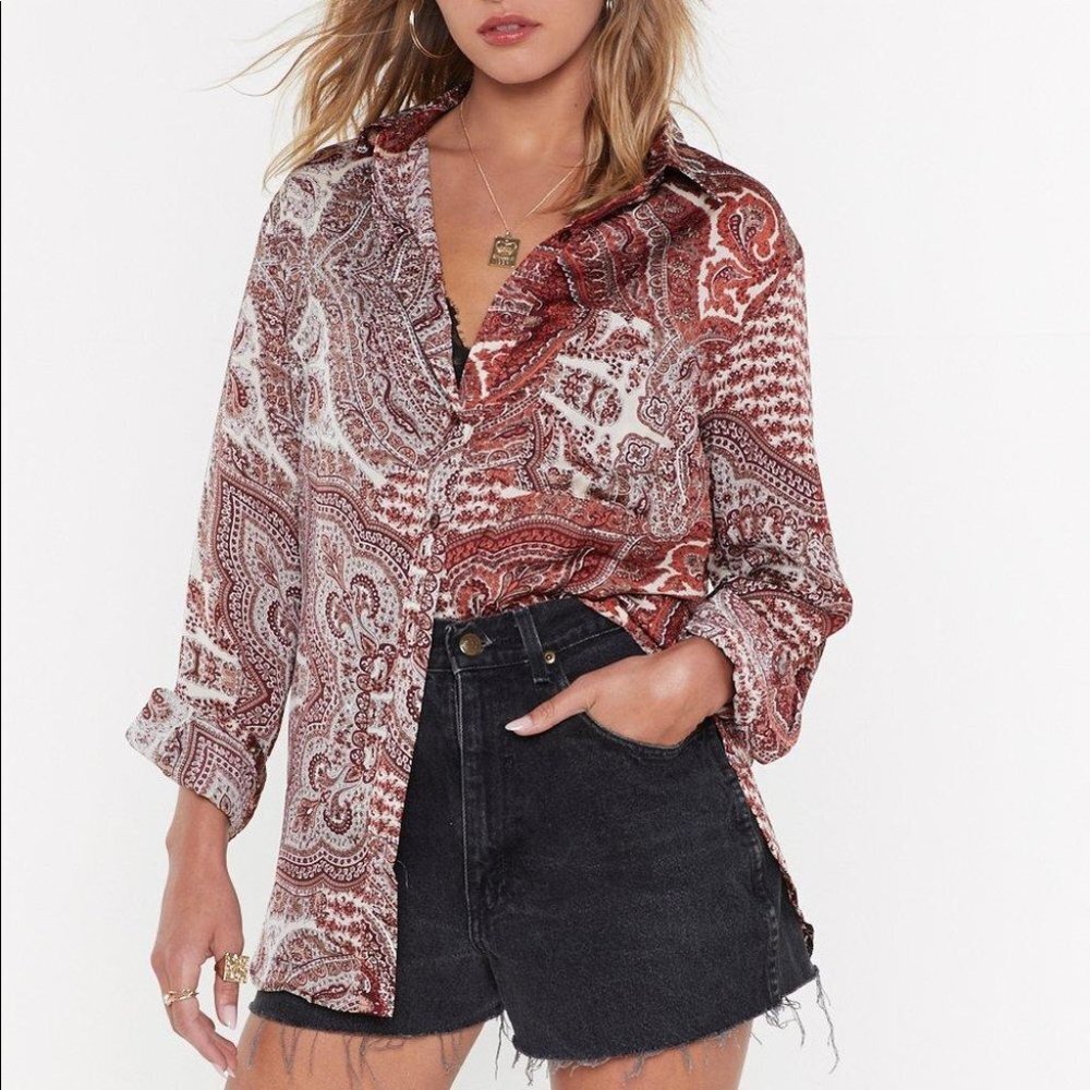 Nasty Gal Paisley Oversized Button Down Top Sz 0